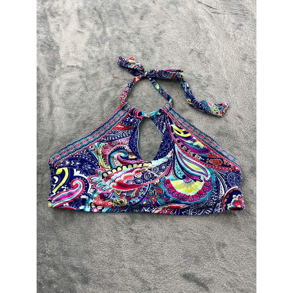 Liz Claiborne Paisley Keyhole High Neck Halter Bikini Top Multicolor Size 8